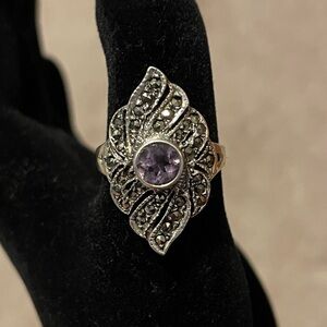 Sterling Silver Amethyst and Marcasite Ring